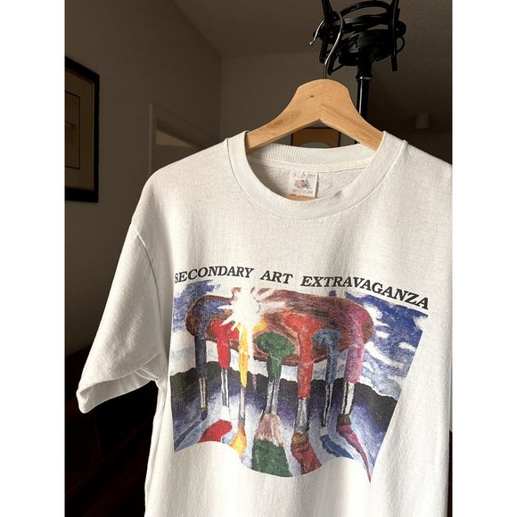 VINTAGE SINGLE STITCH ART EXTRAVAGANZA PAINT BRUSH WHITE T SHIRT SIZE LARGE - Picture 1 of 7